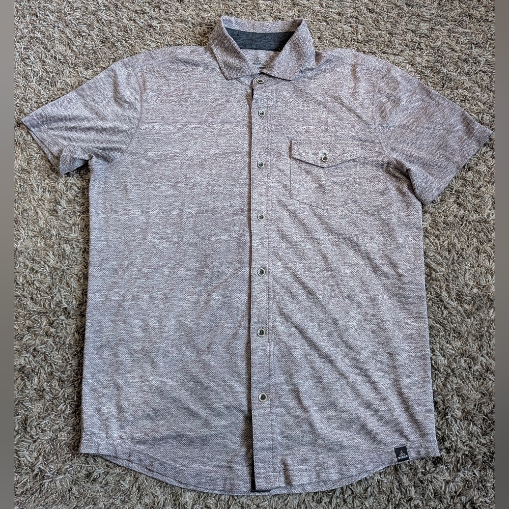 Prana Breathe Purple Heather Performance Short Sleeve Button Shirt Men's M